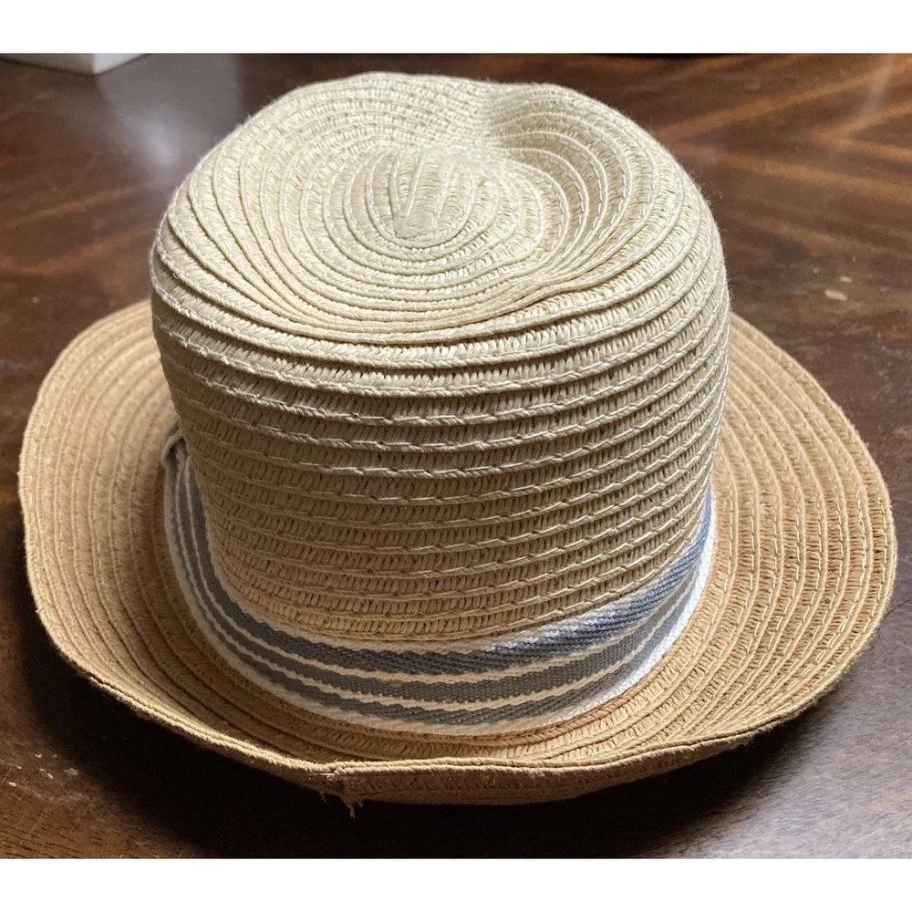 Boys Paper/ Polyester Fedora Hat With Blue & White Band